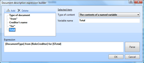Adding variables to the document description expression